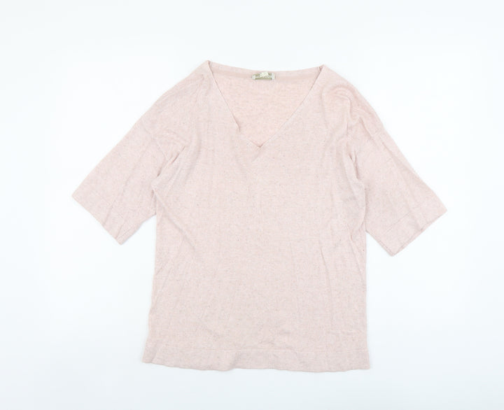 Monsoon Womens Pink V-Neck Cotton Pullover Jumper Size S