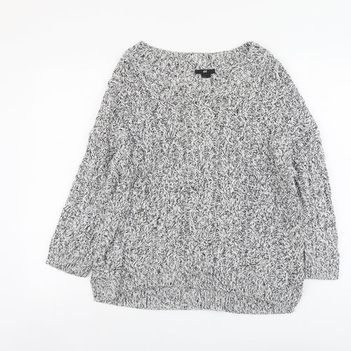 H&M Womens Grey Boat Neck Acrylic Pullover Jumper Size S