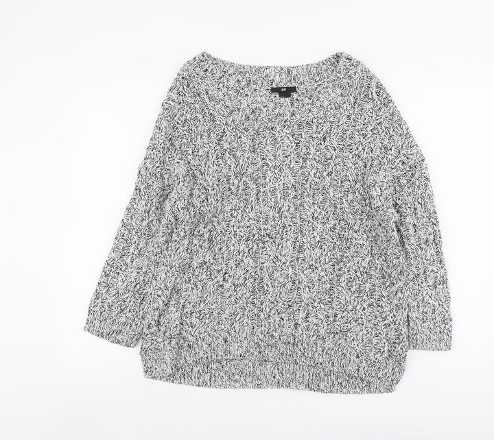 H&M Womens Grey Boat Neck Acrylic Pullover Jumper Size S