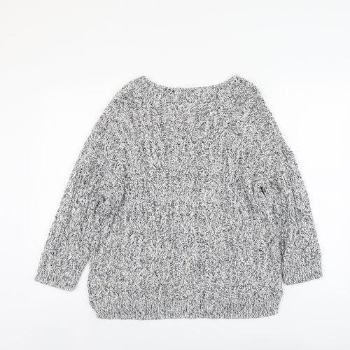 H&M Womens Grey Boat Neck Acrylic Pullover Jumper Size S