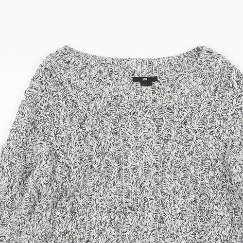 H&M Womens Grey Boat Neck Acrylic Pullover Jumper Size S