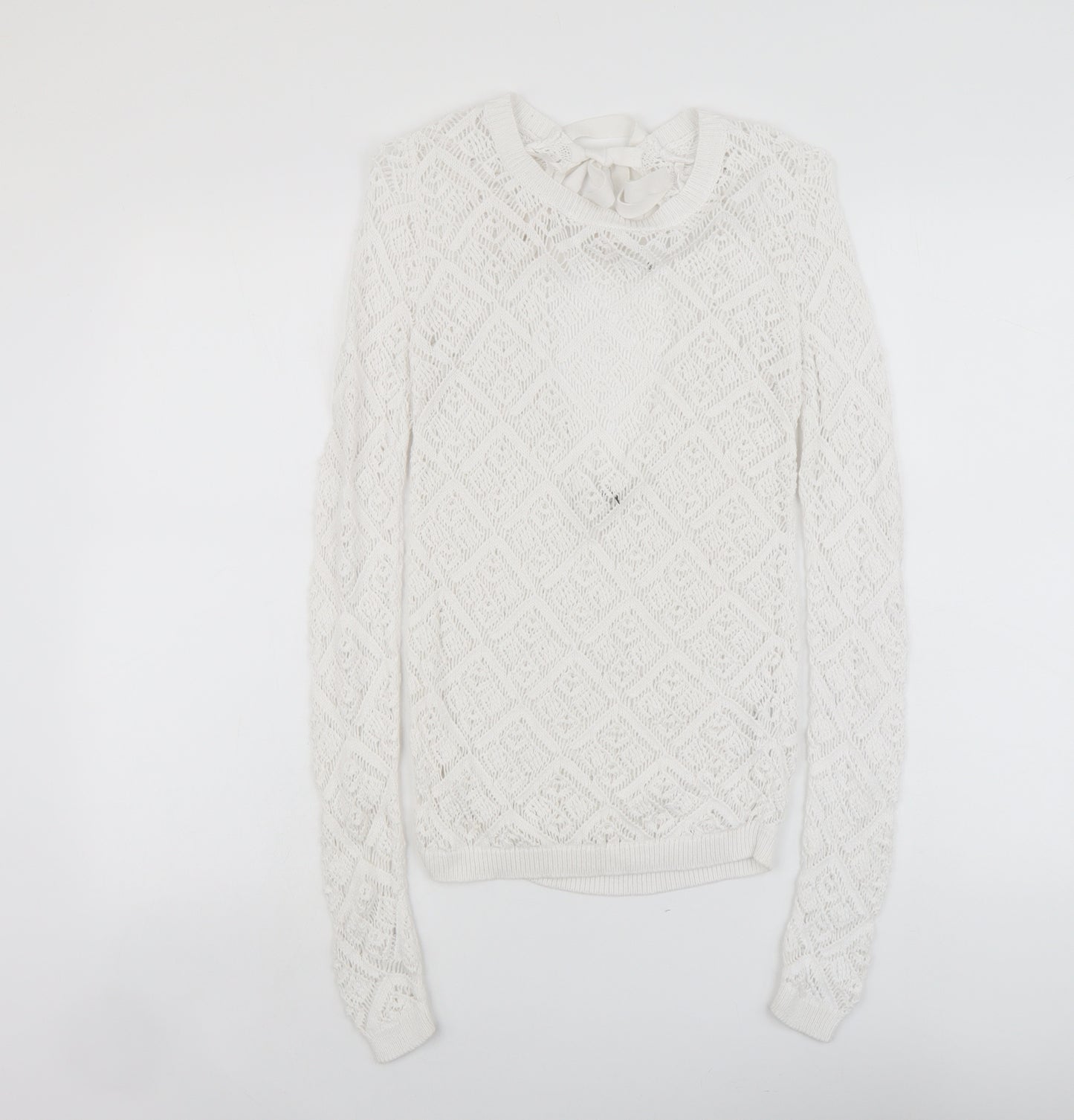 Pimkie Womens White Round Neck Cotton Pullover Jumper Size M - Open Back