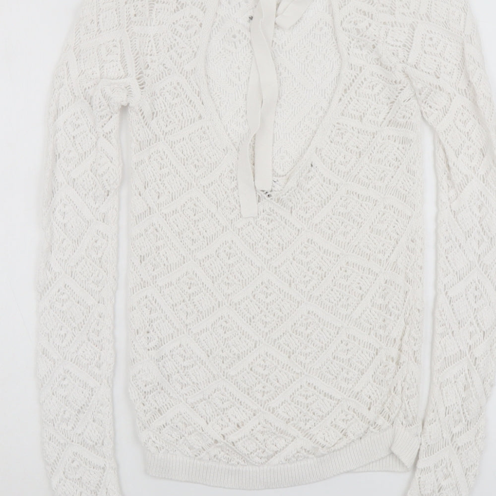 Pimkie Womens White Round Neck Cotton Pullover Jumper Size M - Open Back