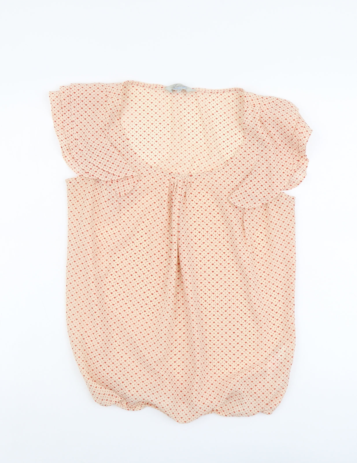 Peacocks Womens Pink Geometric Polyester Basic Blouse Size 10 Scoop Neck - Hearts, Elastic Hem