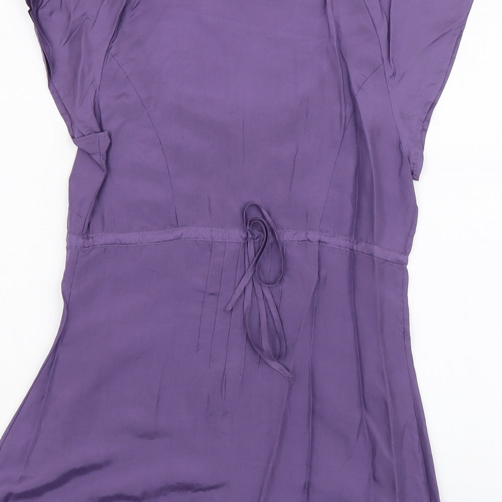 Warehouse Womens Purple Silk Basic Blouse Size 8 Scoop Neck - Broderie Anglaise Detail