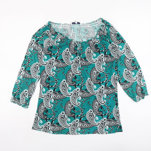Store Twenty One Womens Green Paisley Cotton Basic Blouse Size 10 Scoop Neck