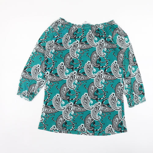 Store Twenty One Womens Green Paisley Cotton Basic Blouse Size 10 Scoop Neck