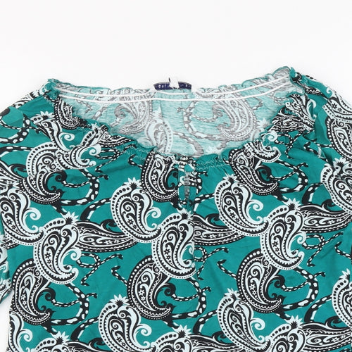 Store Twenty One Womens Green Paisley Cotton Basic Blouse Size 10 Scoop Neck