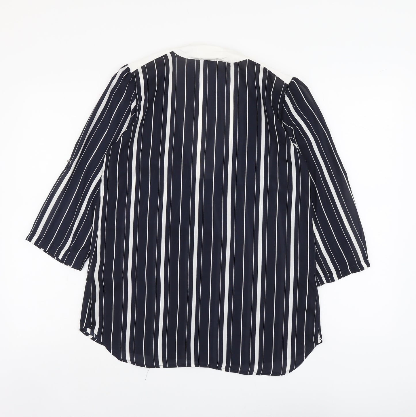 H&M Womens Blue Striped Polyester Basic Blouse Size 8 V-Neck
