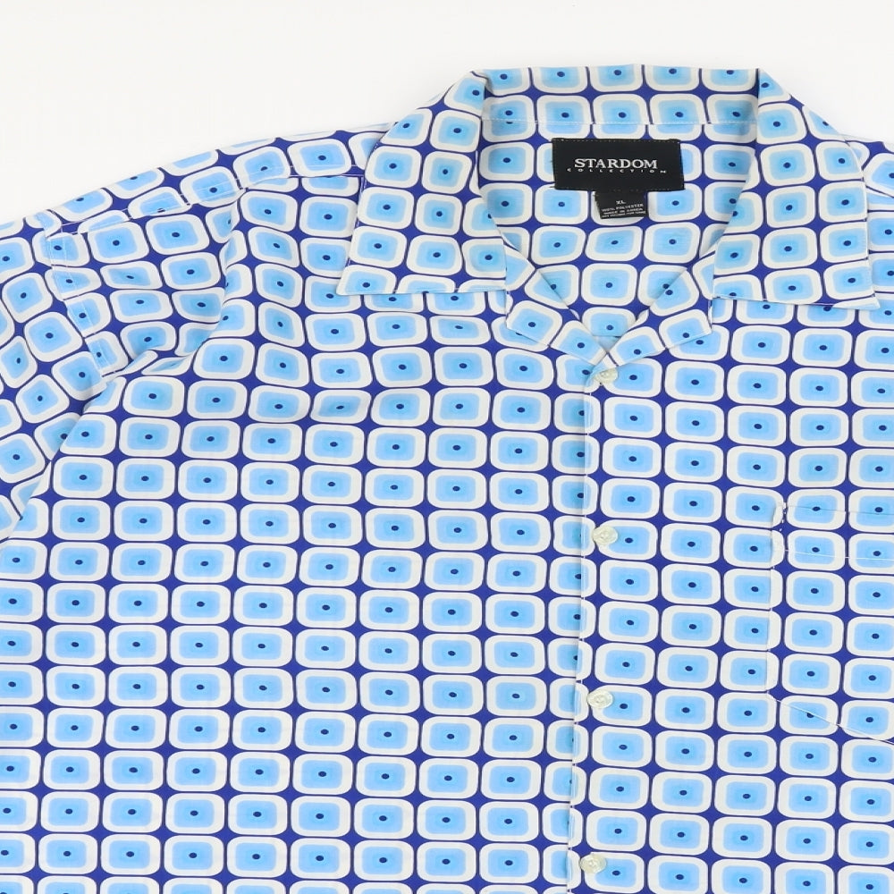 Stardom Mens Black Geometric Polyester Button-Up Size XL Collared Button