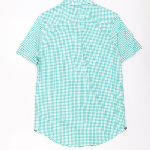 Cherokee Mens Blue Check Cotton Button-Up Size S Collared Button