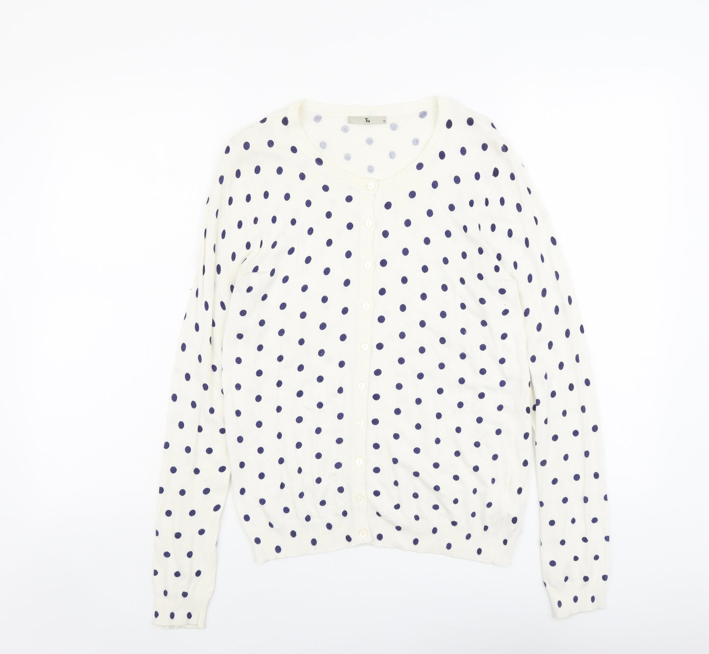 TU Womens Ivory Round Neck Polka Dot Viscose Cardigan Jumper Size 10