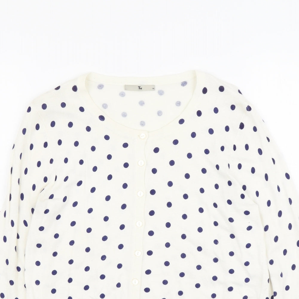 TU Womens Ivory Round Neck Polka Dot Viscose Cardigan Jumper Size 10