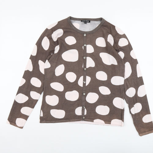 Marble Womens Brown Round Neck Geometric Viscose Cardigan Jumper Size 6