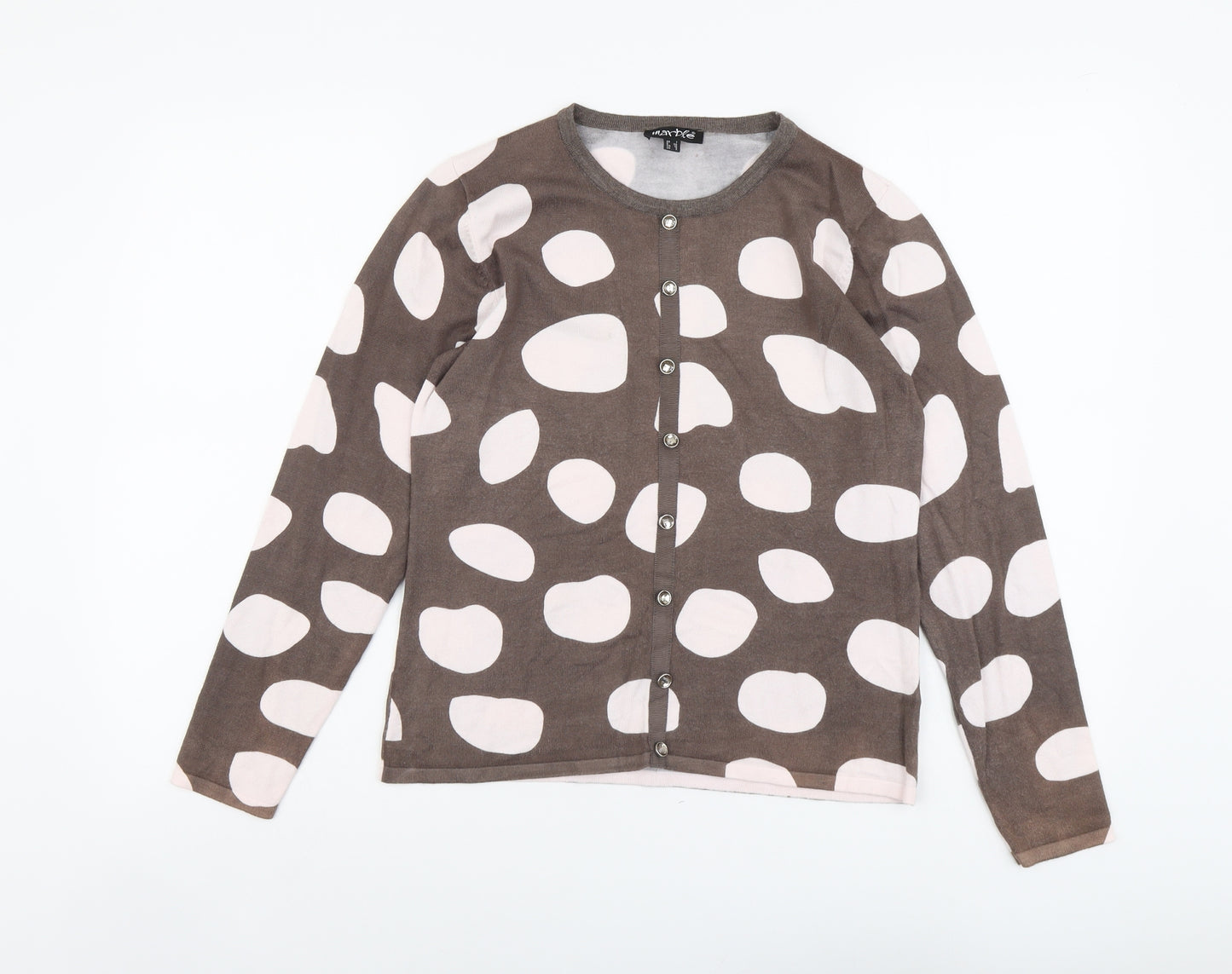 Marble Womens Brown Round Neck Geometric Viscose Cardigan Jumper Size 6