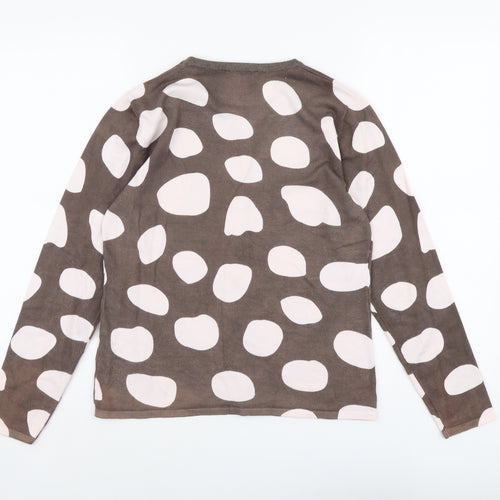 Marble Womens Brown Round Neck Geometric Viscose Cardigan Jumper Size 6