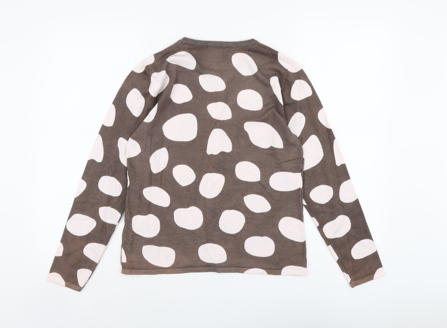 Marble Womens Brown Round Neck Geometric Viscose Cardigan Jumper Size 6
