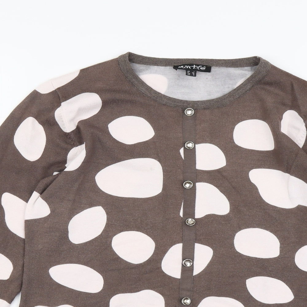 Marble Womens Brown Round Neck Geometric Viscose Cardigan Jumper Size 6