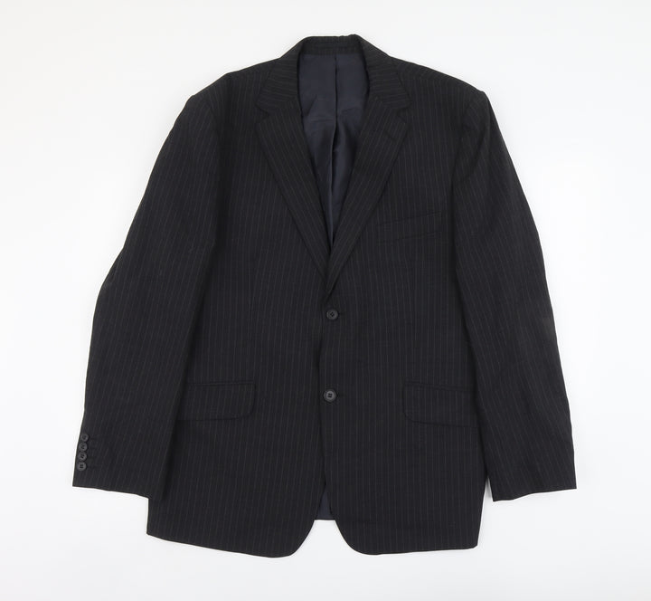 George Mens Grey Striped Polyester Jacket Suit Jacket Size XL Regular