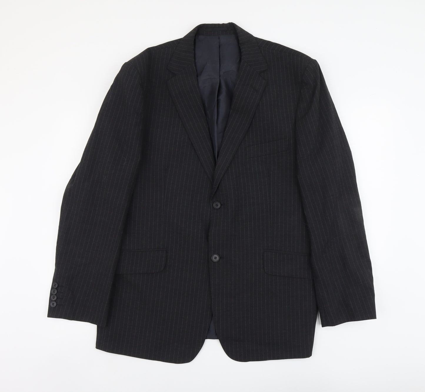 George Mens Grey Striped Polyester Jacket Suit Jacket Size XL Regular