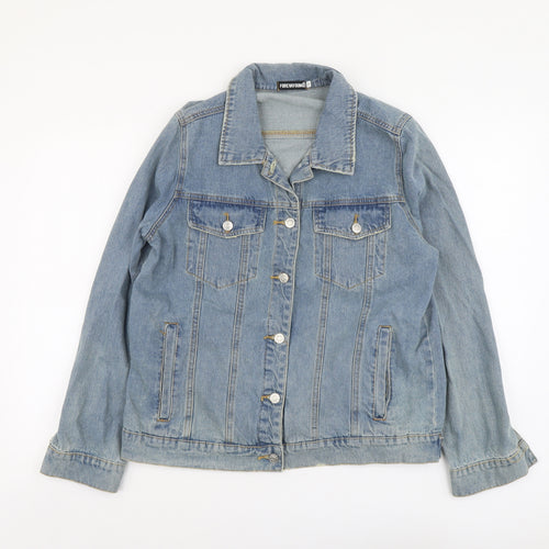 Foreva Young Womens Blue Jacket Size S Button - Flower Detail