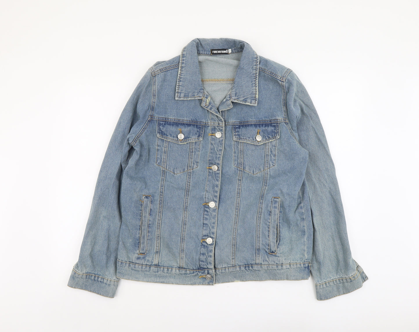 Foreva Young Womens Blue Jacket Size S Button - Flower Detail