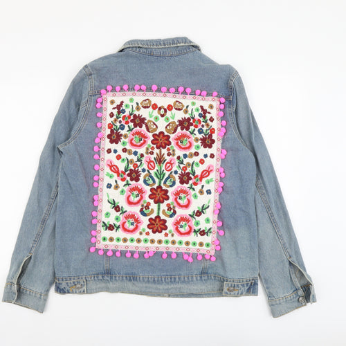 Foreva Young Womens Blue Jacket Size S Button - Flower Detail