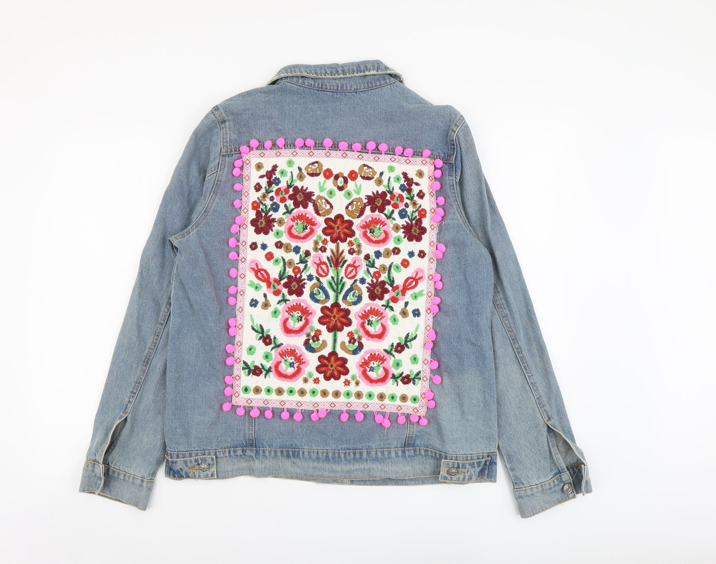 Foreva Young Womens Blue Jacket Size S Button - Flower Detail