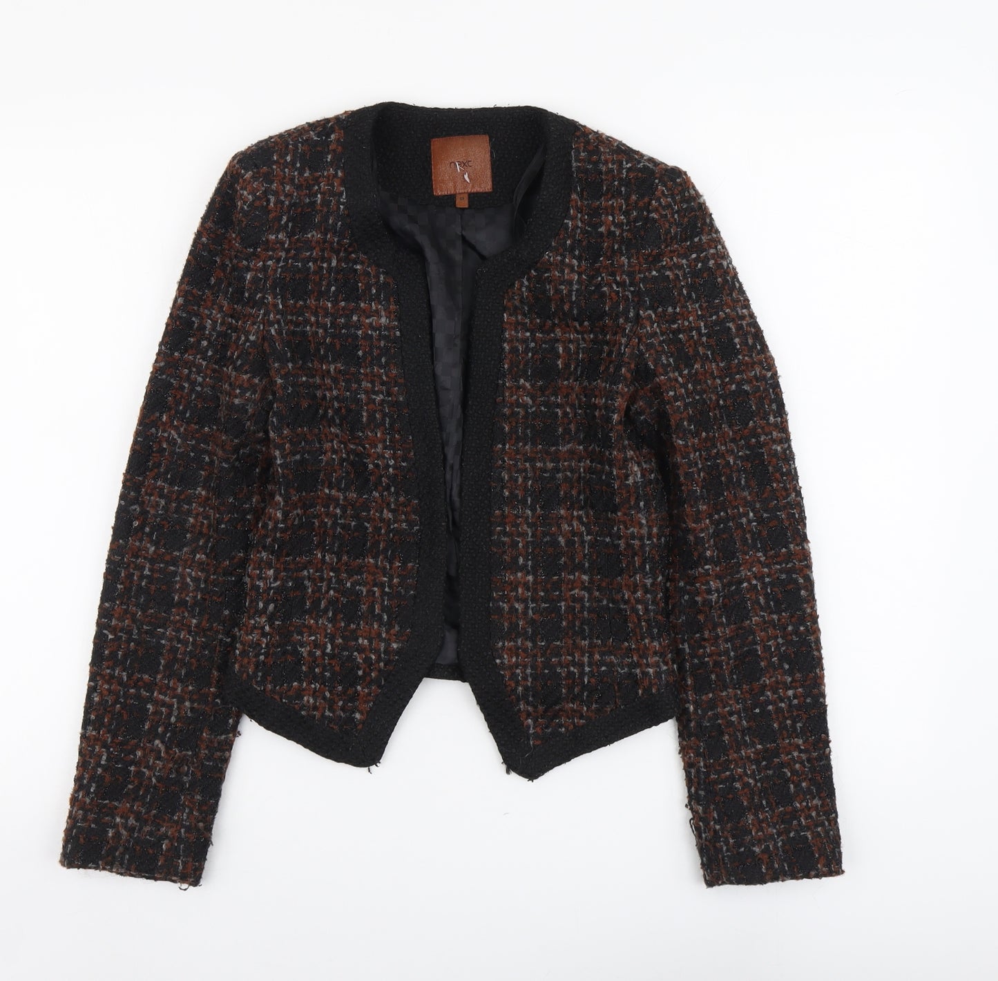 NEXT Womens Black Geometric Jacket Blazer Size 6 Hook & Eye