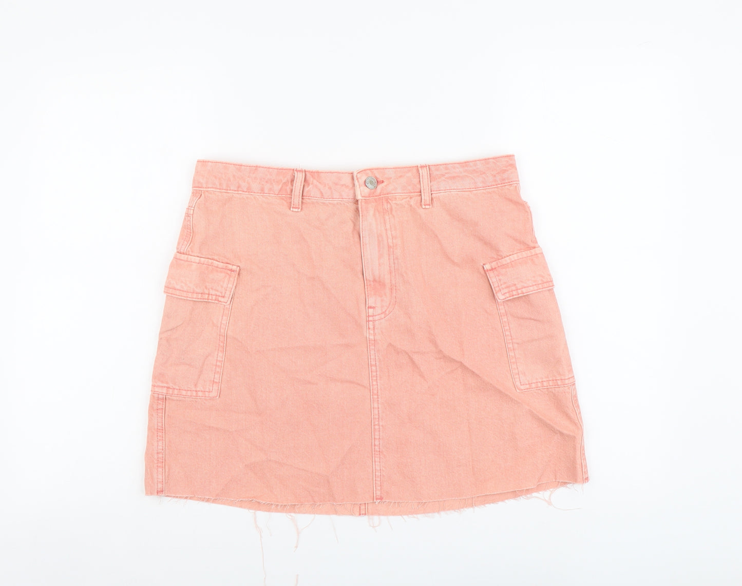 Denim & Co. Womens Orange Cotton Mini Skirt Size 14 Button