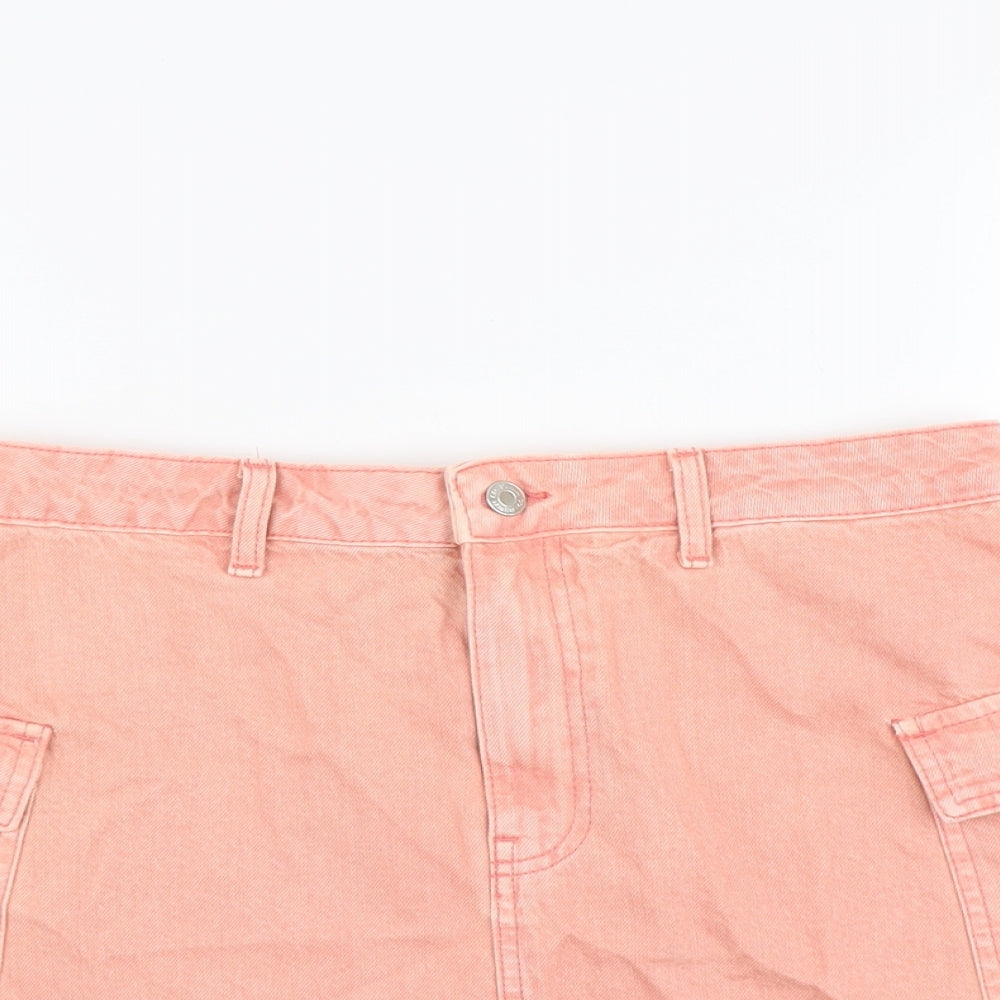 Denim & Co. Womens Orange Cotton Mini Skirt Size 14 Button