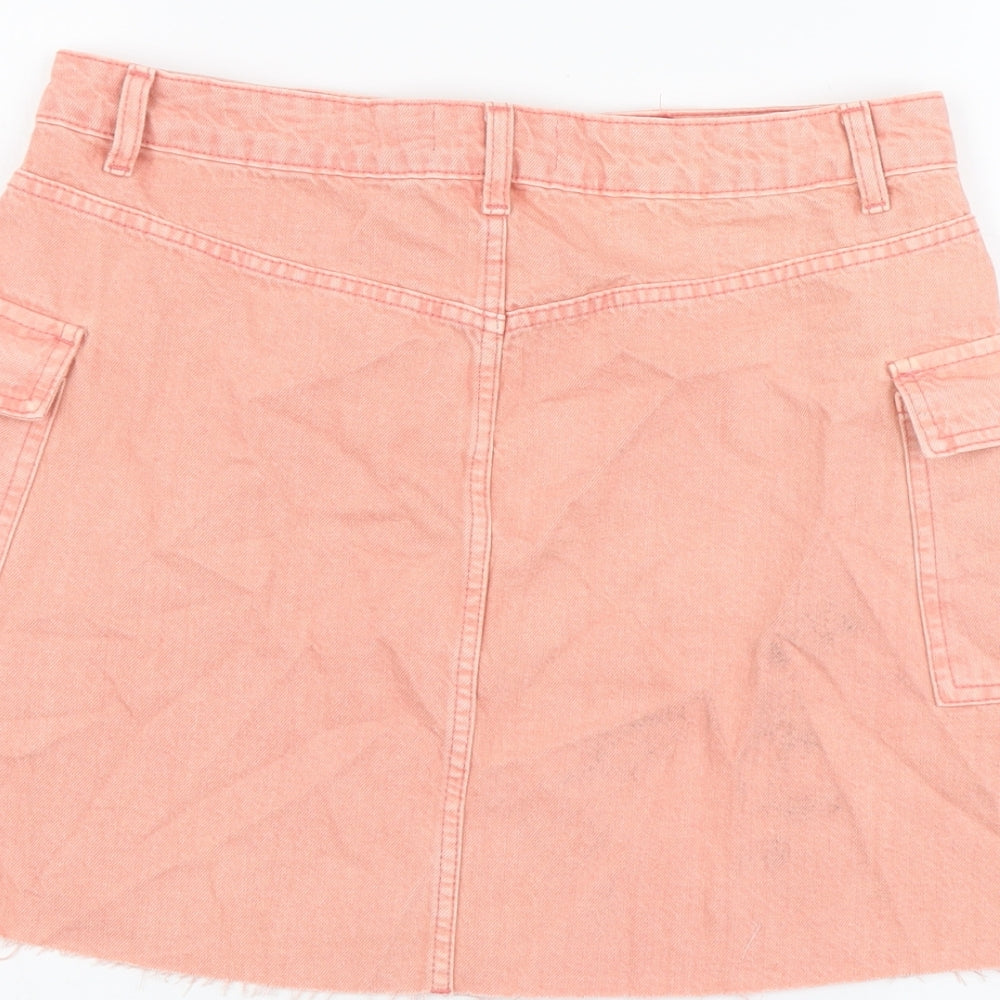 Denim & Co. Womens Orange Cotton Mini Skirt Size 14 Button