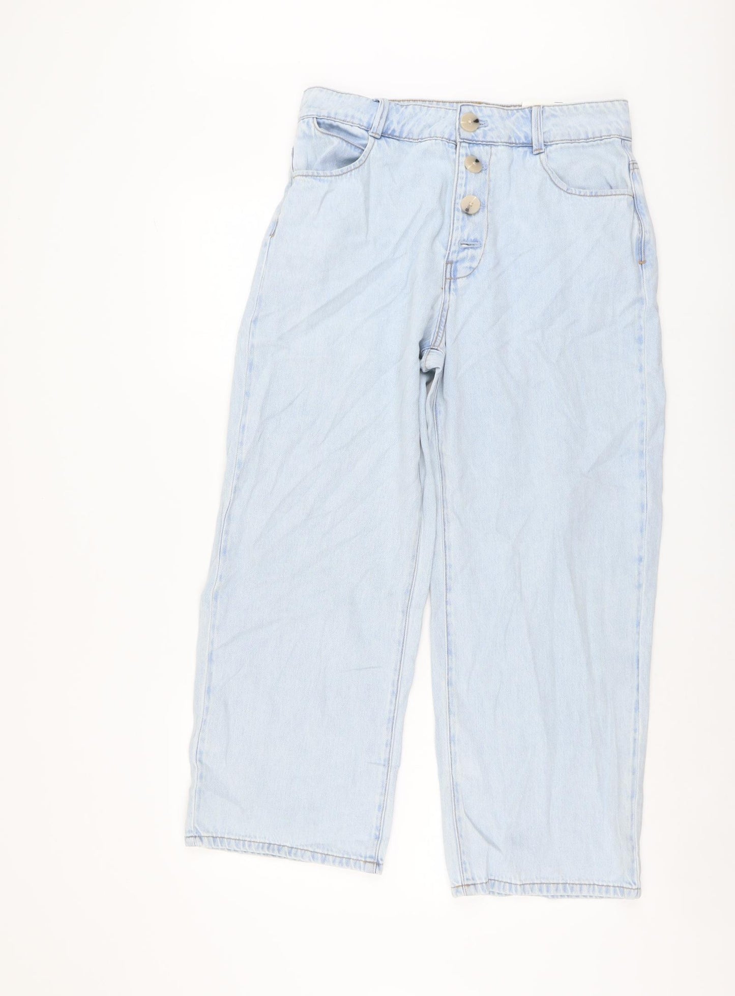 Zara Womens Blue Cotton Straight Jeans Size 12 L26 in Regular Button