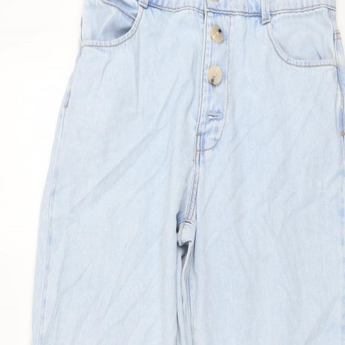 Zara Womens Blue Cotton Straight Jeans Size 12 L26 in Regular Button