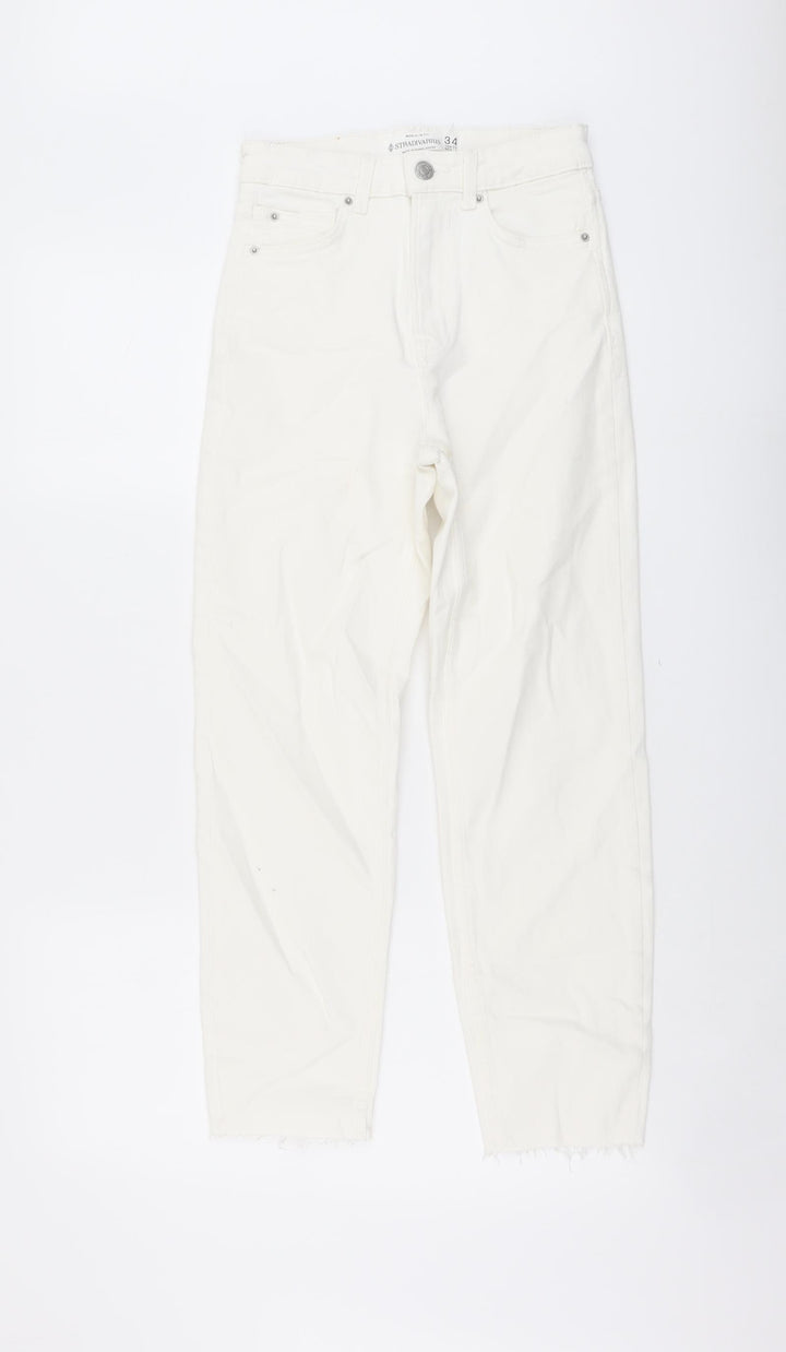 Stradivarius Womens Beige Cotton Straight Jeans Size 6 L25 in Regular Button