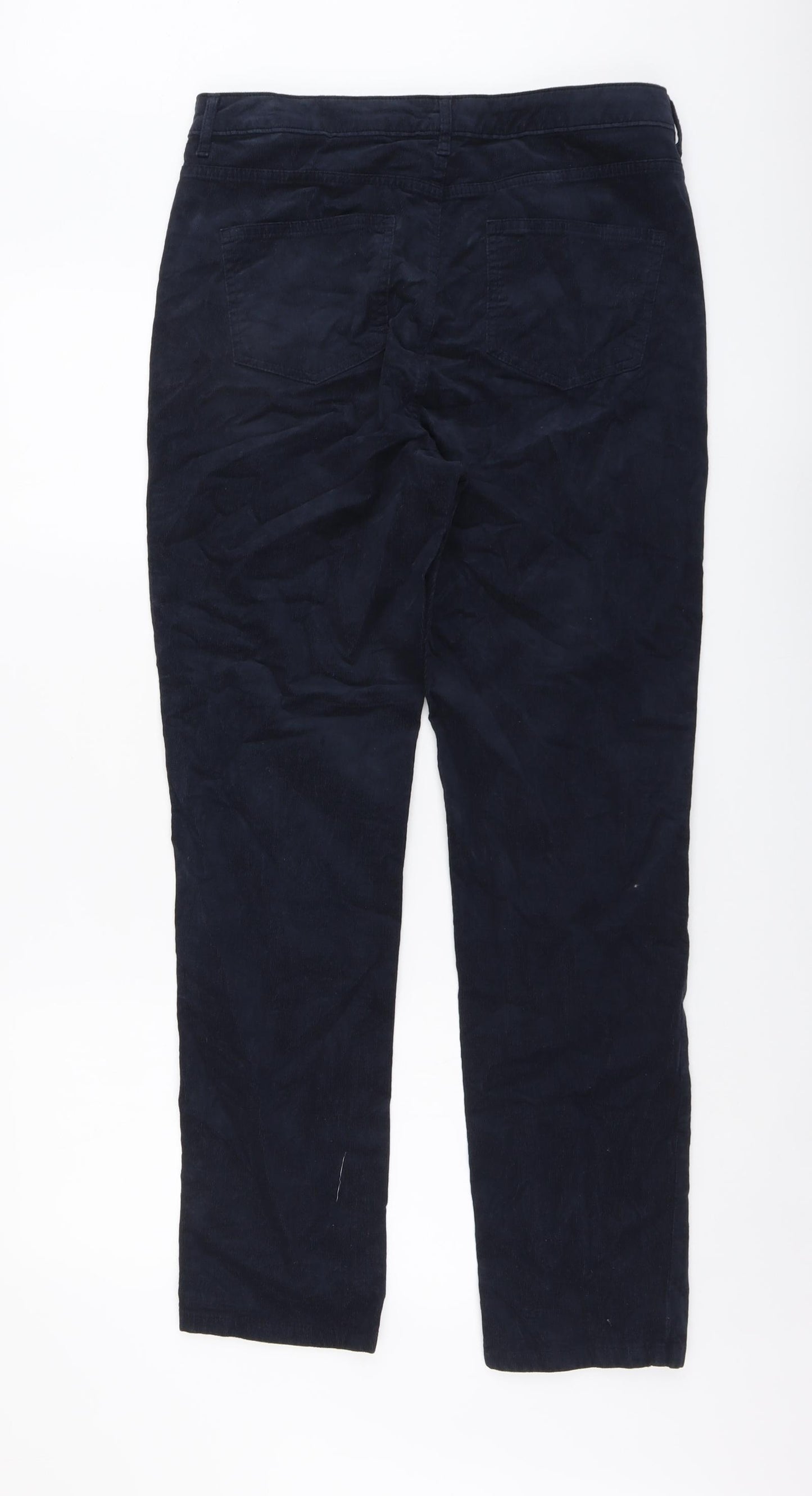 Marks and Spencer Womens Blue Cotton Trousers Size 14 L30 in Regular Button