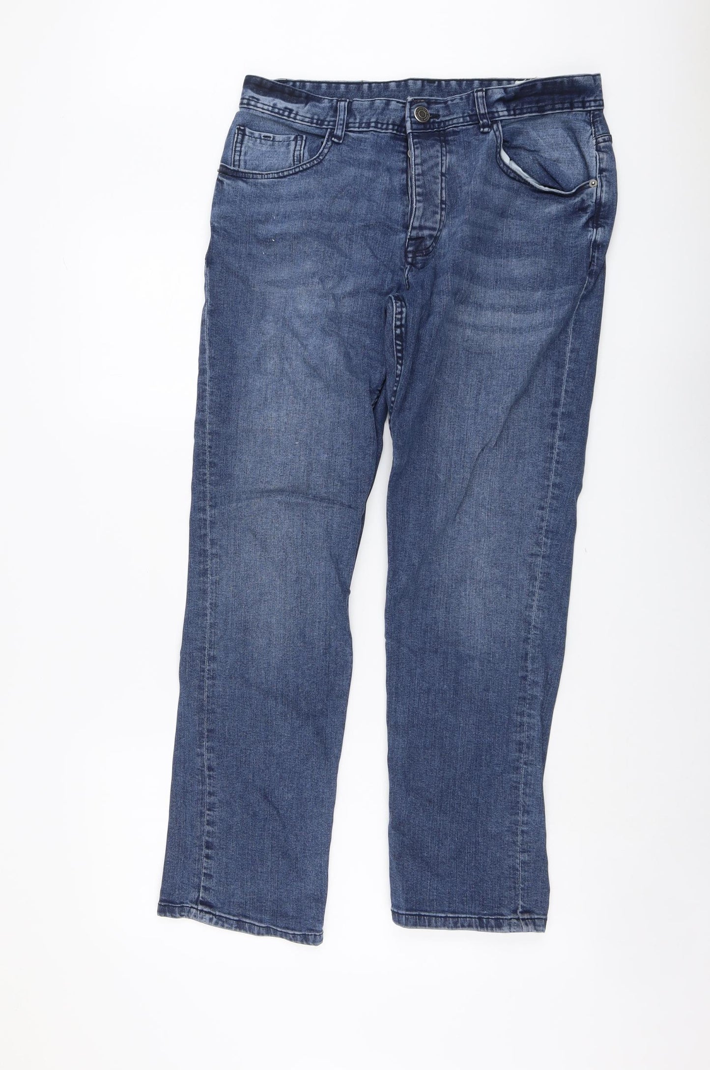 Denim & Co. Mens Blue Cotton Straight Jeans Size 34 in L30 in Regular Button