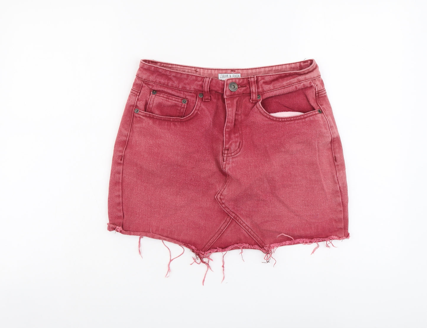 Liqour in Pocker Womens Pink Cotton Mini Skirt Size 10 Button