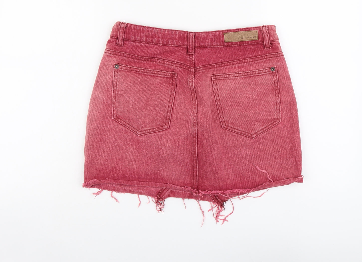 Liqour in Pocker Womens Pink Cotton Mini Skirt Size 10 Button