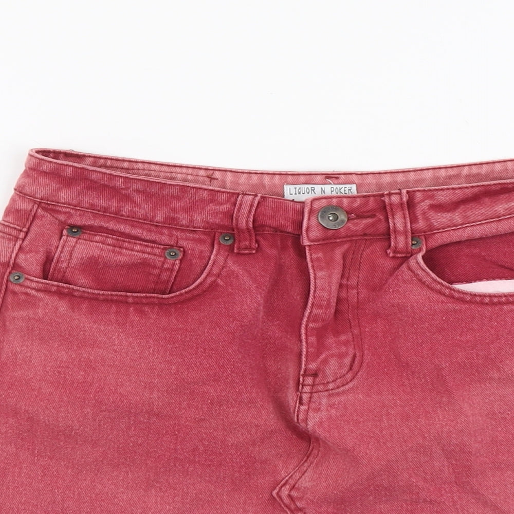Liqour in Pocker Womens Pink Cotton Mini Skirt Size 10 Button