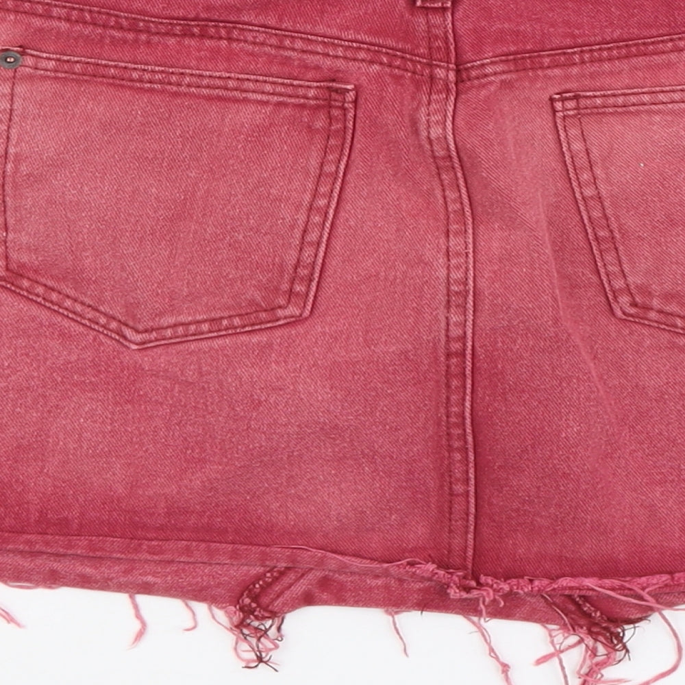 Liqour in Pocker Womens Pink Cotton Mini Skirt Size 10 Button