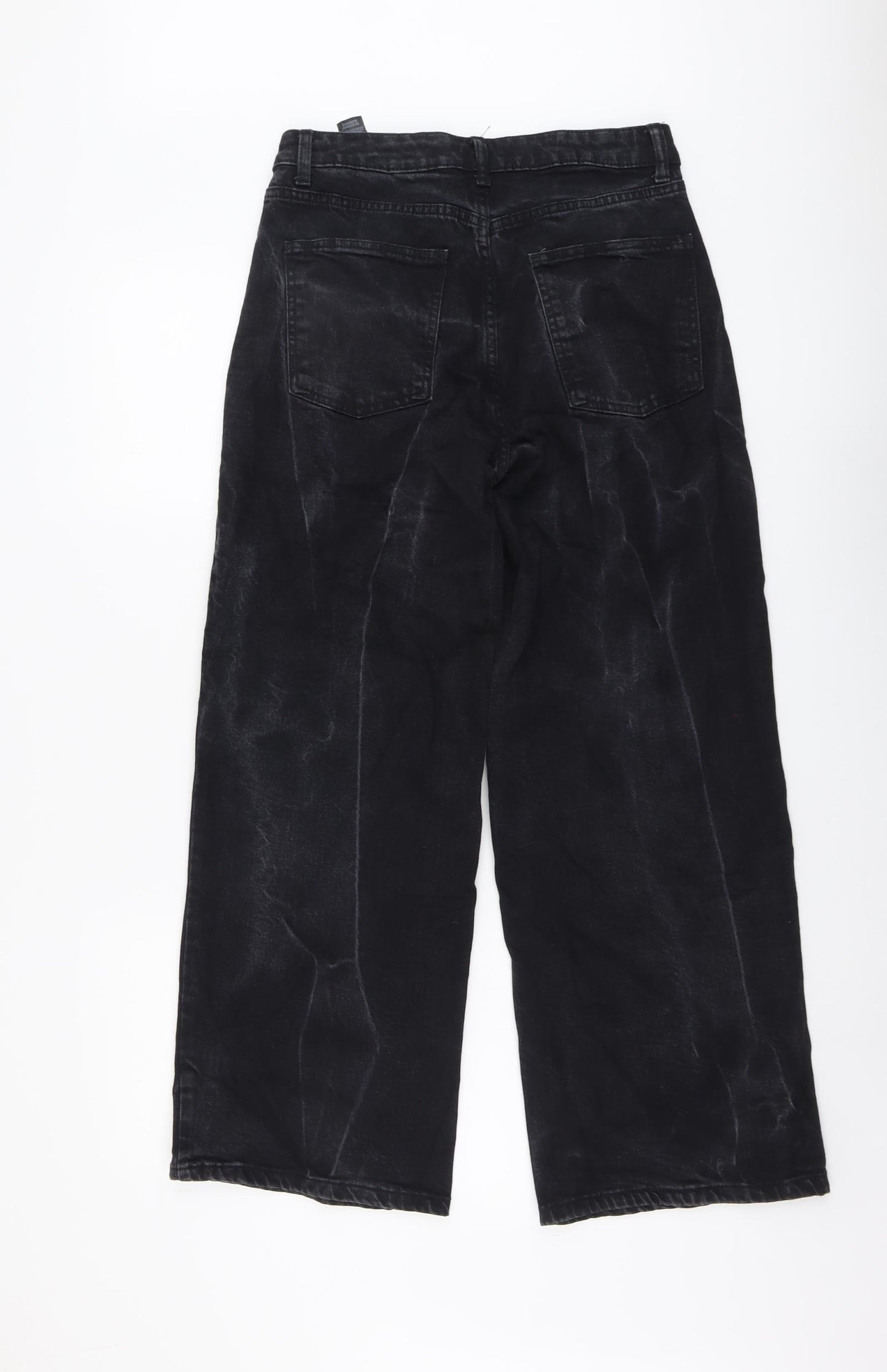 Marks and Spencer Womens Black Cotton Wide-Leg Jeans Size 10 L28 in Regular Button