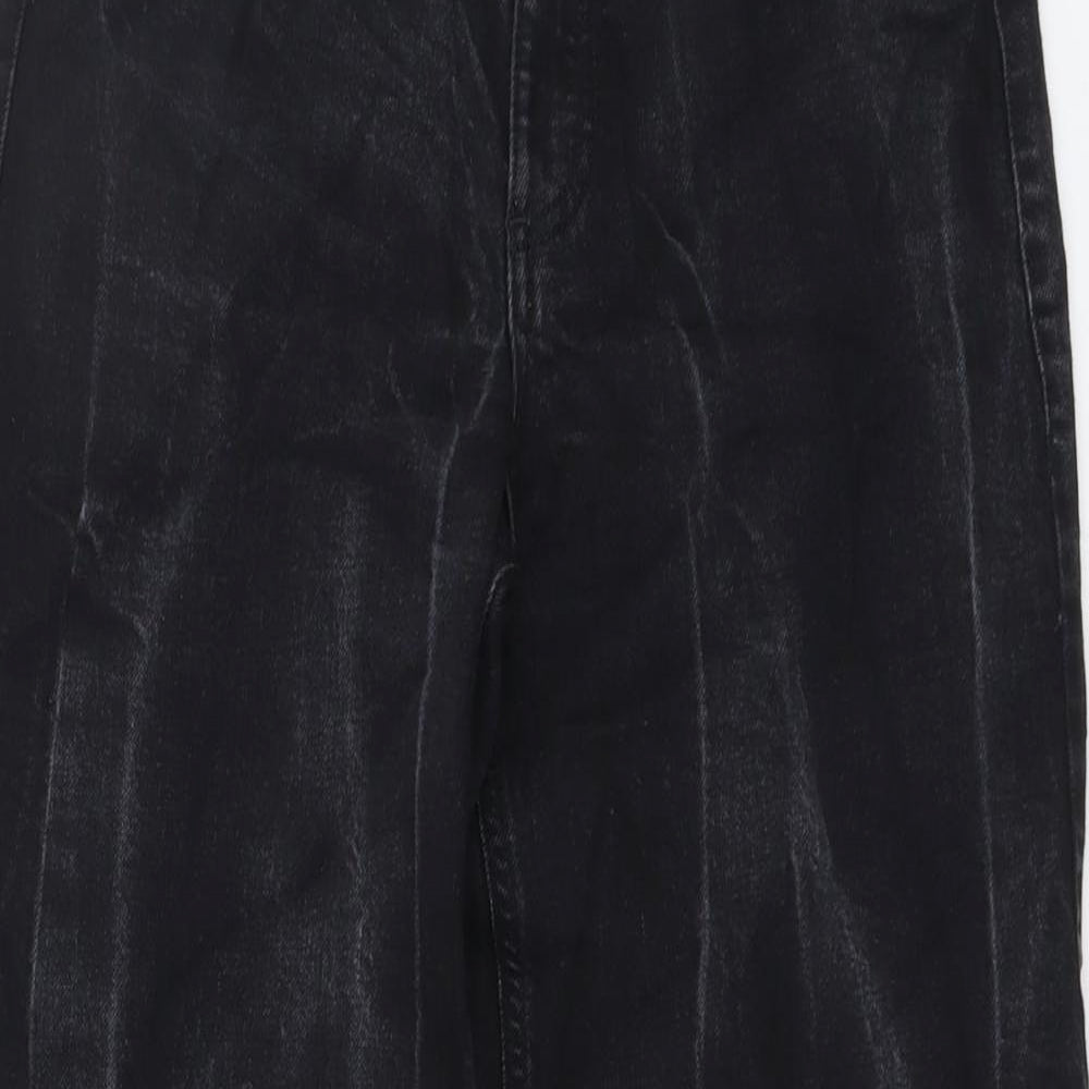 Marks and Spencer Womens Black Cotton Wide-Leg Jeans Size 10 L28 in Regular Button