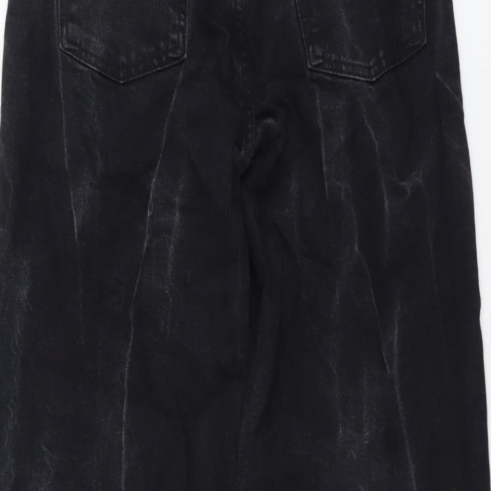 Marks and Spencer Womens Black Cotton Wide-Leg Jeans Size 10 L28 in Regular Button