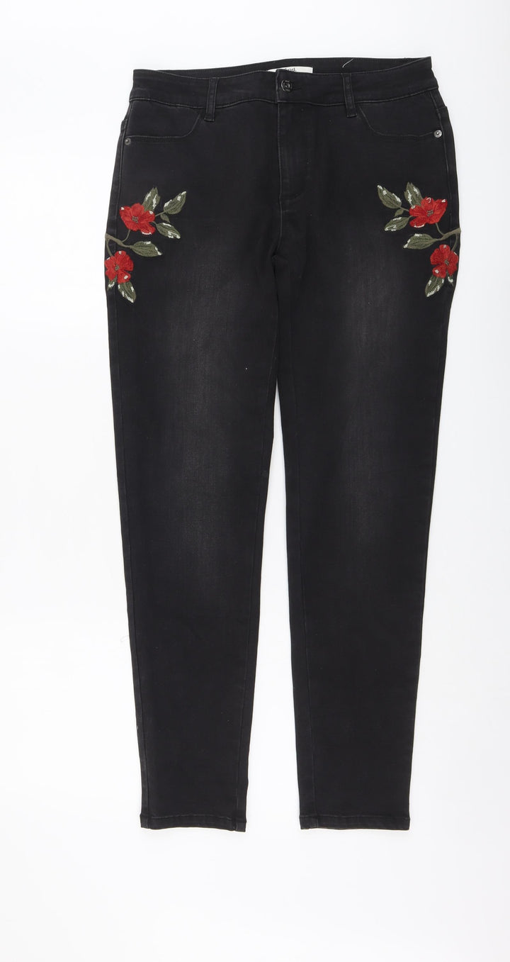 find. Womens Black Cotton Skinny Jeans Size 30 in L32 in Regular Button - Floral Detail