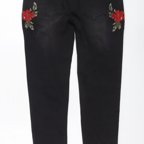 find. Womens Black Cotton Skinny Jeans Size 30 in L32 in Regular Button - Floral Detail