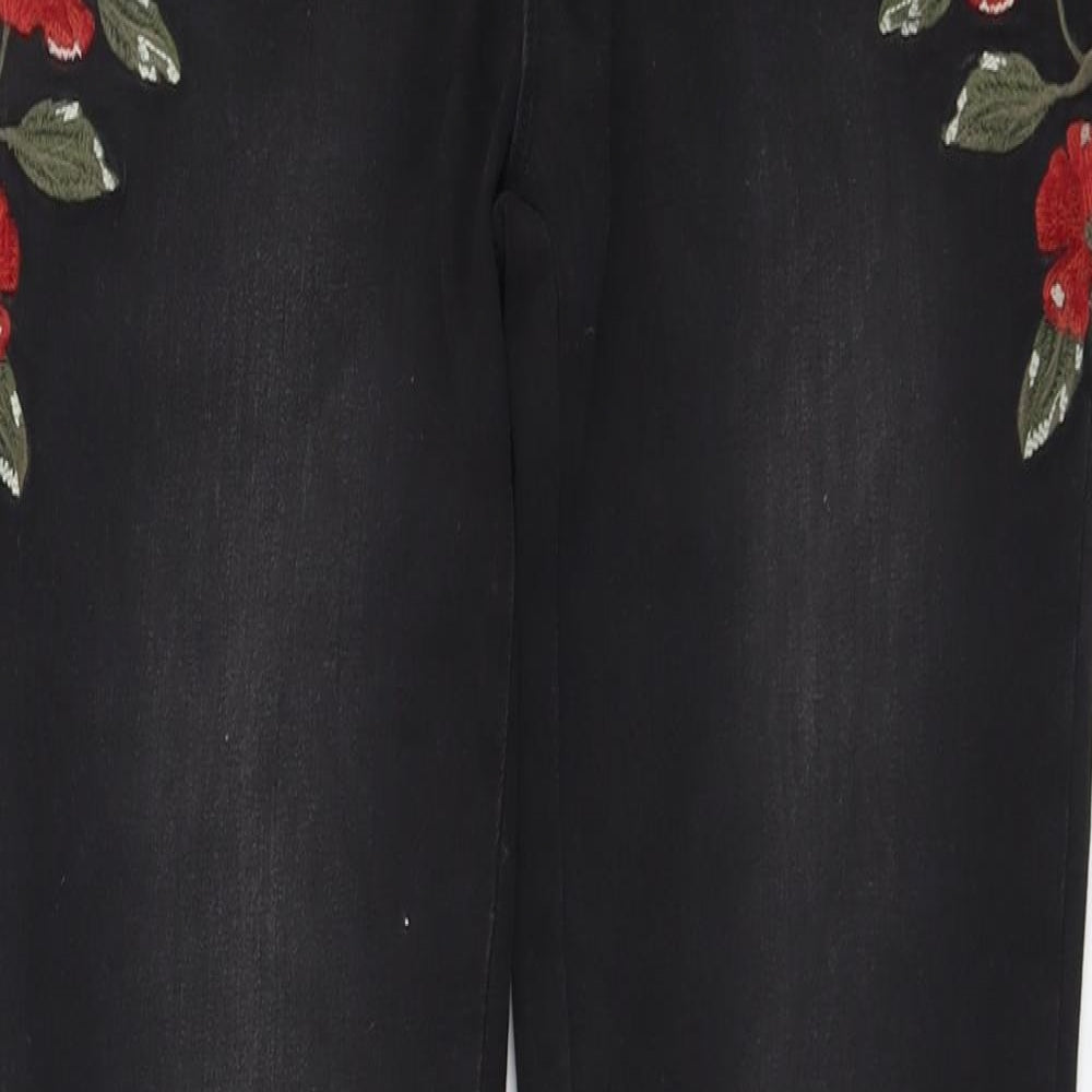 find. Womens Black Cotton Skinny Jeans Size 30 in L32 in Regular Button - Floral Detail