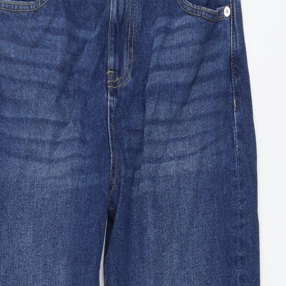Marks and Spencer Girls Blue Cotton Straight Jeans Size 13-14 Years Regular Button