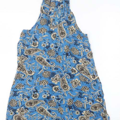 Band of Gypsies Womens Blue Paisley Polyester A-Line Size S Round Neck Button