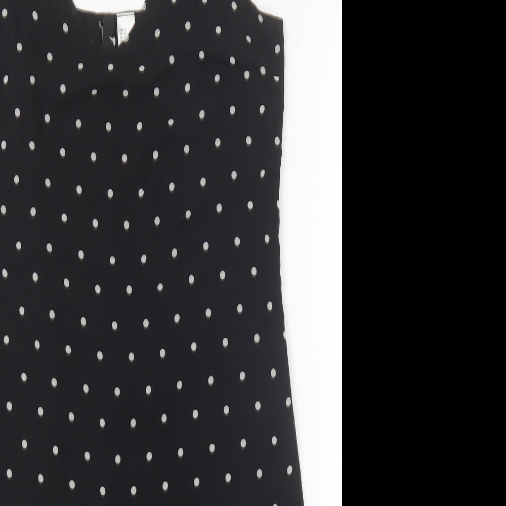 H&M Womens Black Polka Dot Polyester Slip Dress Size 10 V-Neck Pullover - Lace Trim